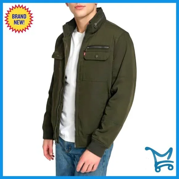 Men's Stand Collar Utility Bomber Jacket with Functional Pockets